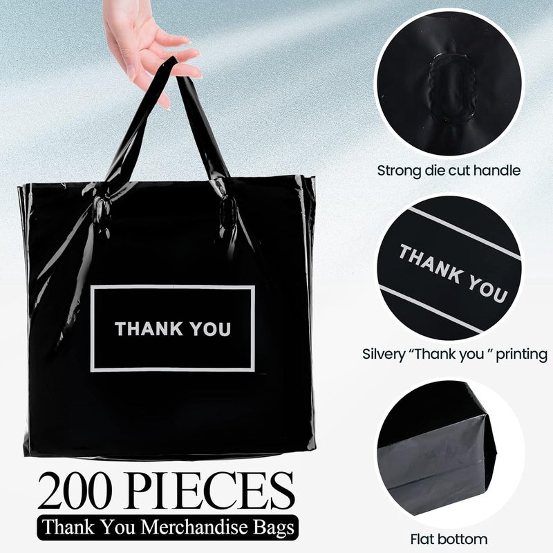 Teling 200 Pcs Thank You Plastic Bags Bulk Thank You Merchandise Bags for Wedding Business, 9 x 12'', 12 x 15'', 15 x 18''(Black) - Image 4